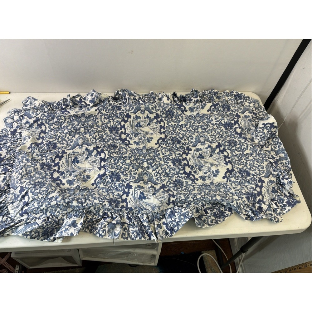 Ralph Lauren Tamarind Bird Porcelain Blue & White Ruffled KING Pillow Sham read